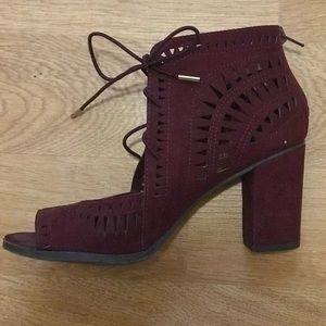 Wine Red Mauve Open Toe Booties